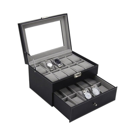 PU Leather Double Layers 20 Grids Slots Watch Box